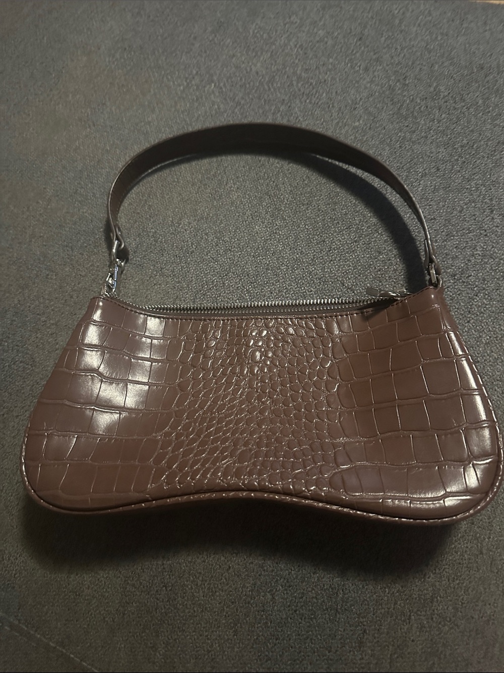 JW PEI Chocolate Brown Croc-Embossed Shoulder Bag